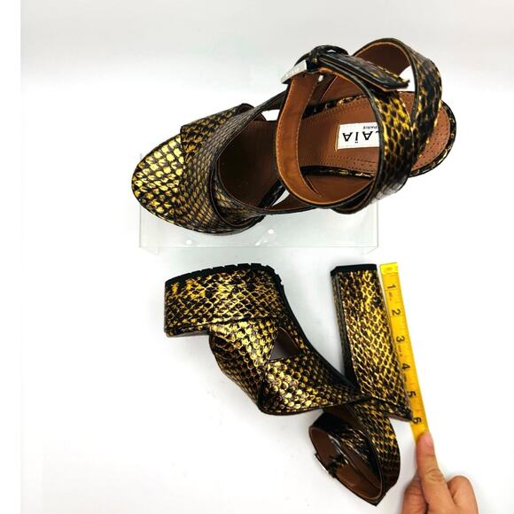 ALAÏA Gold Snakeskin Embossed Leather Platform Sandals Size 36.5 - Picture 4 of 13